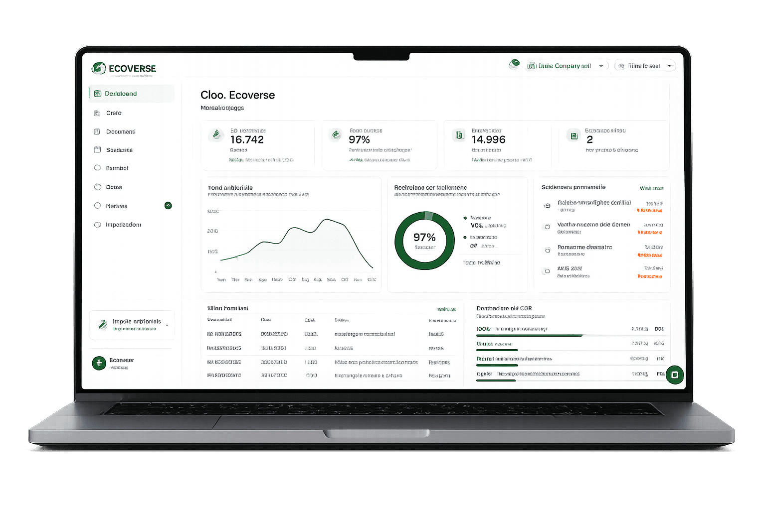 Dashboard EcoVerse visualizzata su un computer portatile